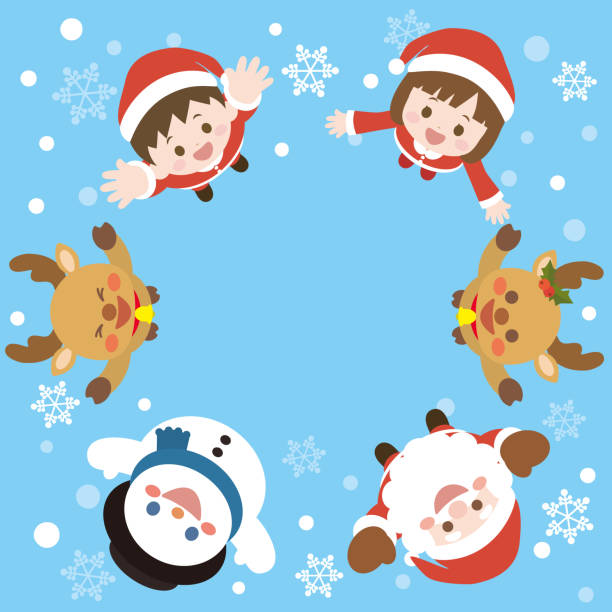 ilustrações de stock, clip art, desenhos animados e ícones de christmas frame3 - balloon child winter snow