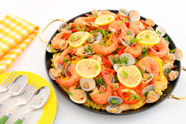 istock Delicious paella in pan 1173162345