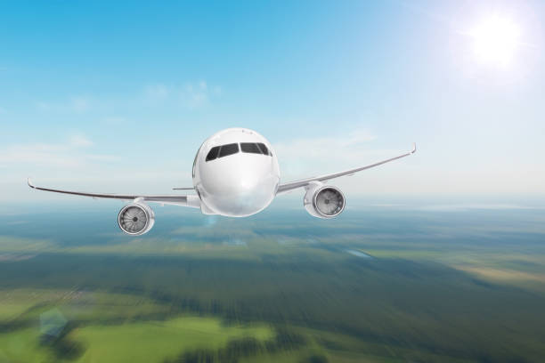 istock Big jet airplane flying on blur motion sky background below ground, gaining height. 1173165213