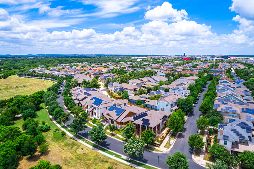 Aerial shot of houses in The Villages, a master planned retirement community in Central Florida.