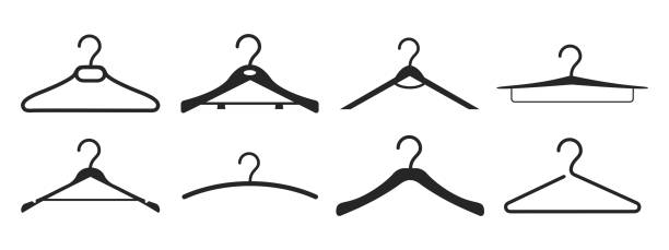 Wooden suit hanger icon set – stock vector Wooden suit hanger icon set – stock vector coathanger stock illustrations