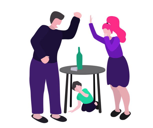 ilustrações, clipart, desenhos animados e ícones de bêbado marido brigas com sua esposa. um homem bate uma mulher e uma criança. concepção do vetor-pare o alcoolismo, violência doméstica e familiar, assédio e abuso infantil. ilustrações isoladas no projeto liso. - couple dependency standing men