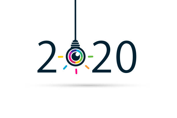 2020 с красочным знаком лампочки. видение и идея - brain healthcare and medicine contemplation power stock illustrations