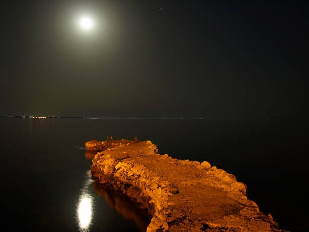 istock Moonshine seascape and old pier 1173175426