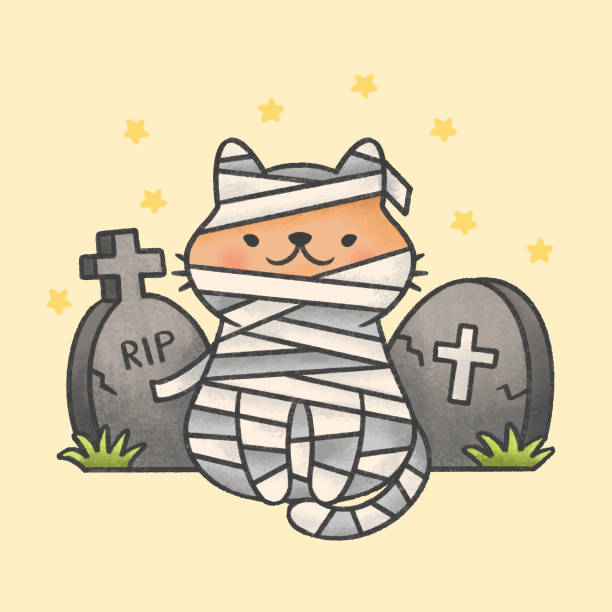 Mummy Cat Costume Sitting In Front Of Tombstones Stock Illustration -  Download Image Now - Mummified, Domestic Cat, Doodle - iStock