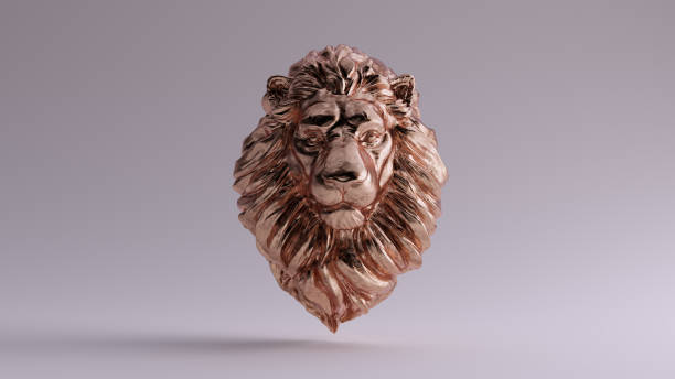 Bronze Adult Male Lion Bust Sculpture Front View