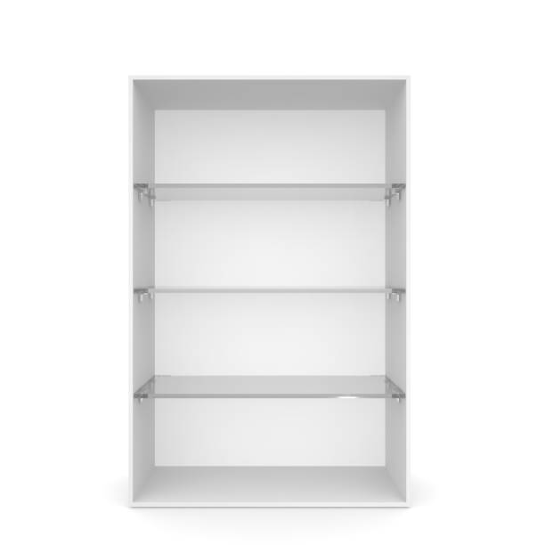 istock White empty showcase with glass shelves 1173183517