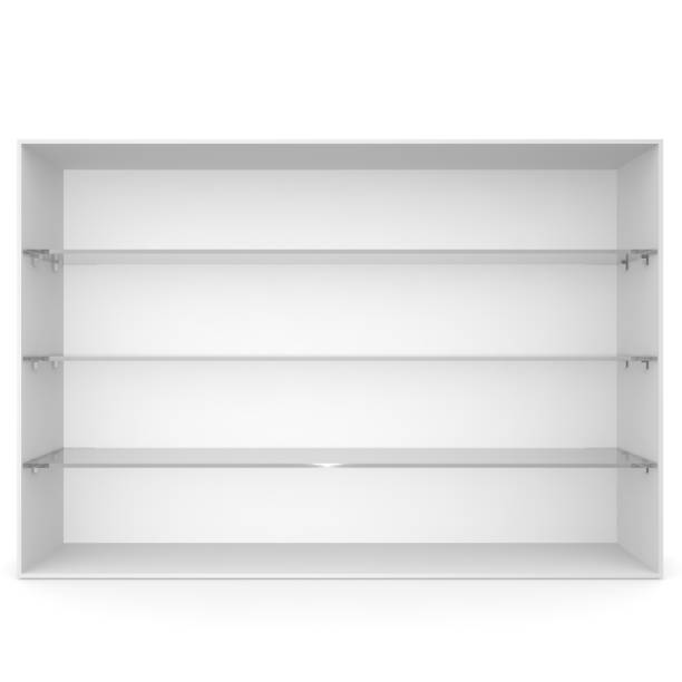 istock White empty showcase with glass shelves 1173184220
