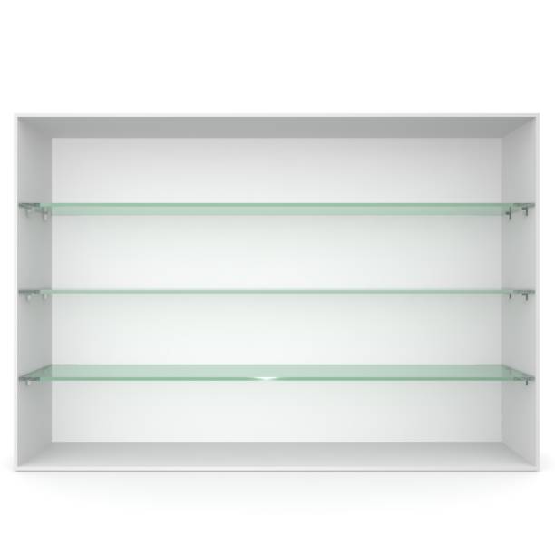 istock White empty showcase with glass shelves green 1173184225