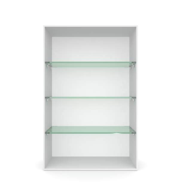 istock White empty showcase with glass shelves green 1173184246