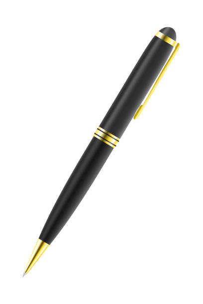 illustrations, cliparts, dessins animés et icônes de stylo à bille de luxe noir isolé sur le blanc - pen writing instrument pencil gold