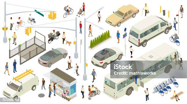 Isometric Street Icons Stock Illustration - Download Image Now - Isometric Projection, Car, City
