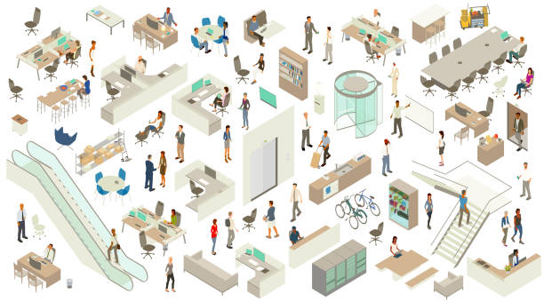 izometryczne ikony pakietu office - refrigeration cycle stock illustrations