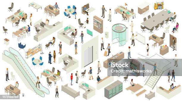 Isometric Office Icons Stock Illustration - Download Image Now - Isometric Projection, Office, People