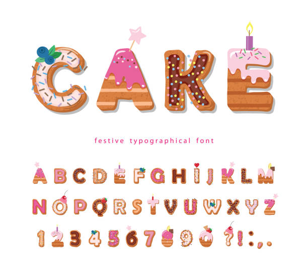 Cake cartoon font. Cute sweet letters and numbers for birthday card, baby shower, Valentines day, sweets shop, girls magazine, collages. Isolated. Cake cartoon font. Cute sweet letters and numbers for birthday card, baby shower, Valentines day, sweets shop, girls magazine, collages. Isolated. Vector. cake stock illustrations