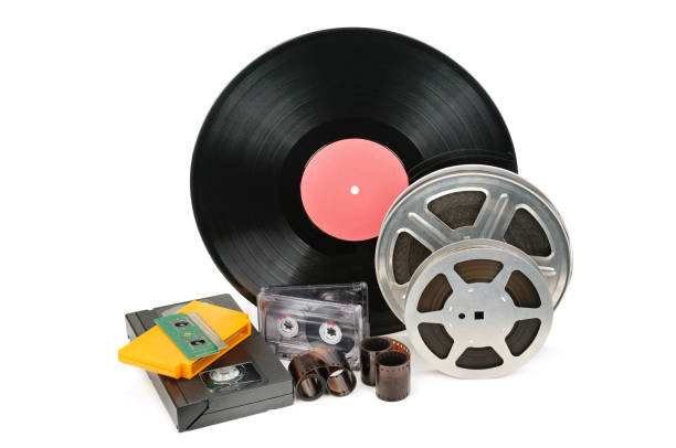 istock Vinyl record, video and audio cassettes isolated on white background. 1173188927