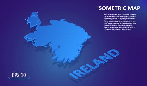 istock Isometric map of the IRELAND. Stylized flat map of the country on blue background. Modern isometric 3d location map with place for text or description. 3D concept for infographic. 1173189097