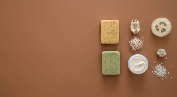 istock Spa composition with body care items on a colored background 1173189997