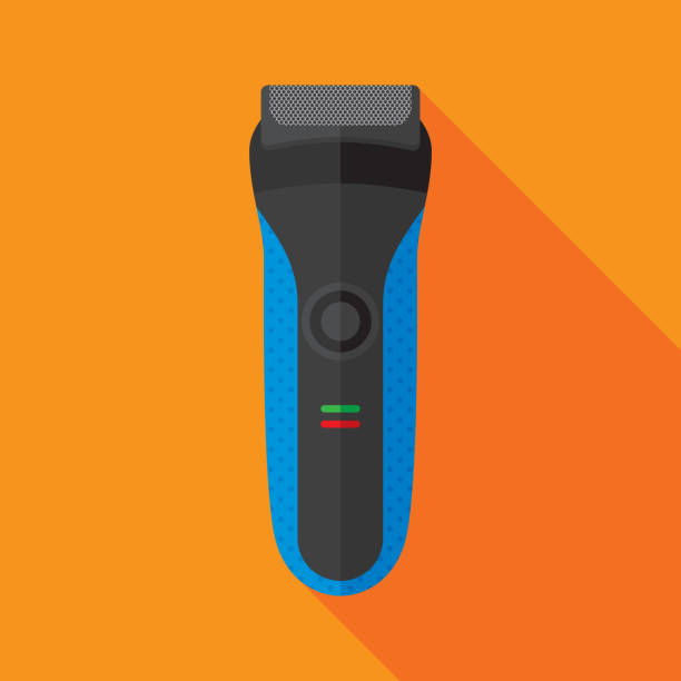 Electric Razor Icon Flat 2 Vector illustration of an electric razor against an orange background in flat style. safety razor stock illustrations