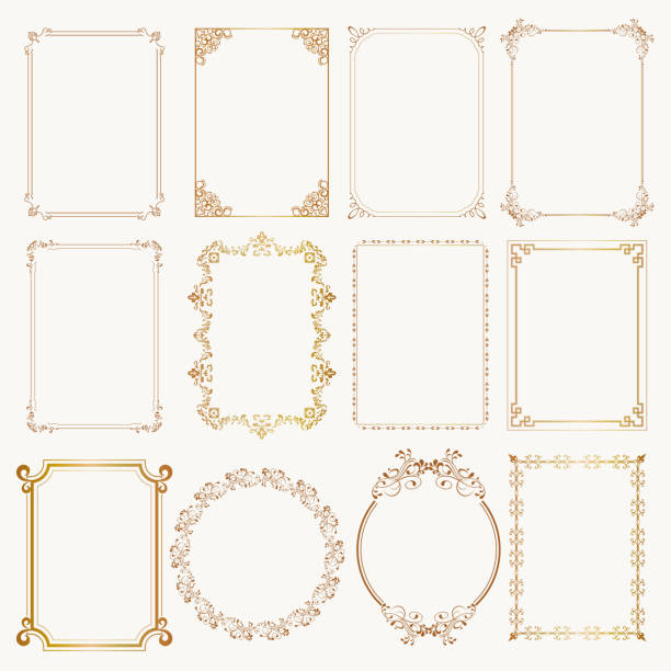 Calligraphic frame set. Borders corners ornate frames. Vector Calligraphic frame set. Borders corners ornate frames for certificate, floral classic decoration, vintage frames with elegant swirl and scroll. Corner flourish filigree elements. Vector template victorian style stock illustrations