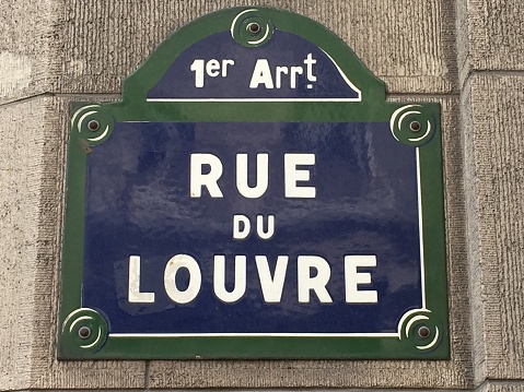 Street sign in Paris: Rue du Louvre