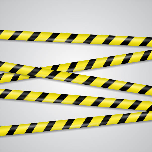 istock Restricting, danger, caution yellow band vector illustration, isolated on white. Police or construction cordon plastic ribbon to forbid trespassing for life safety, to procure normal services function 1173212946