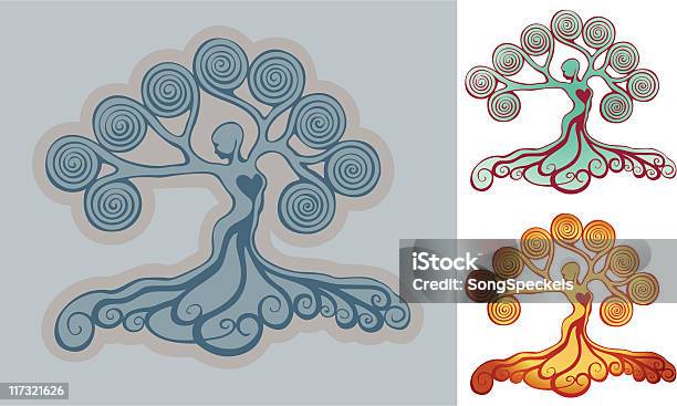 Gaia Madre Terra Rappresentato Come Una Struttura Ad Albero Di Sesso Femminile - Immagini vettoriali stock e altre immagini di Albero