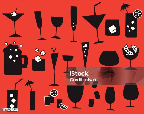istock Retro drink alcohol cocktail glasses silhouette illustration 117321830