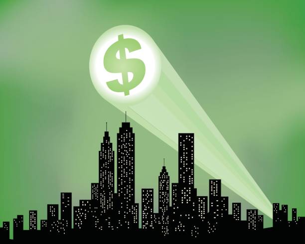 panoramę miasta sylwetka ilustracja z znak dolara - despair credit crunch finance global communications stock illustrations
