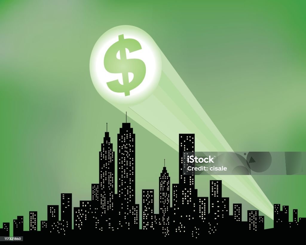 City Skyline silhueta de ilustração com sinal de dólar - Royalty-free Unidade Monetária arte vetorial