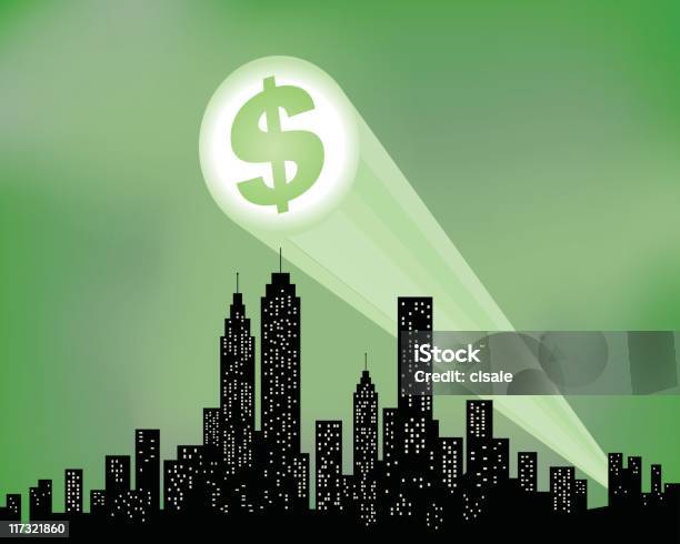 City Skyline Silhueta De Ilustração Com Sinal De Dólar - Arte vetorial de stock e mais imagens de Unidade Monetária