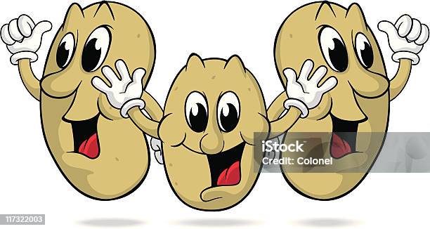 Счастливый Мультяшный Картофель — стоковая векторная графика и другие изображения на тему Комикс - Комикс, Сырой картофель, Три объекта