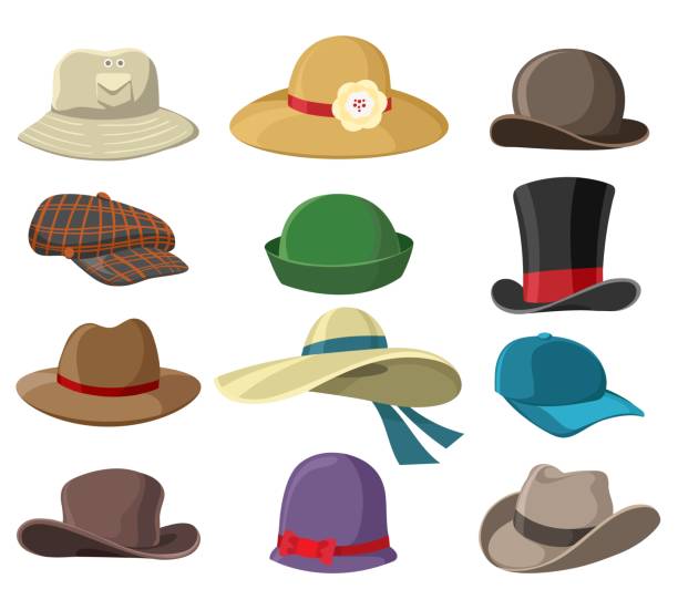 ilustrações, clipart, desenhos animados e ícones de chapéus e headwears - cowboy hat personal accessory equipment headdress