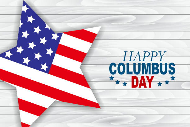 istock Happy Columbus Day vector illustration. American flag inside a star shape on a white wooden background. USA national holiday design concept. 1173223028