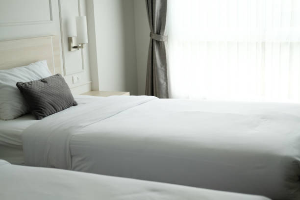 istock bed in in hotel resort. bedroom interior 1173223267