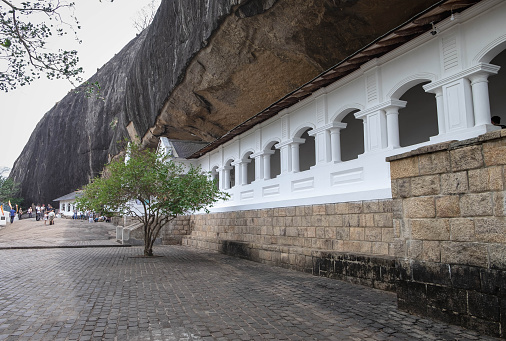 Sandstone cliffs for climbing in green forest