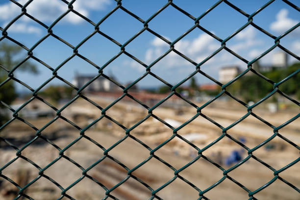 istock Green wired fence with blurry background 1173226008