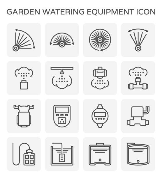 ikona podlewania ogrodu - sprinkler park summer spray stock illustrations