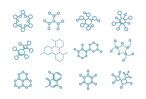 Molecule of the formula. Set of scientific icons. Outline contour line.
