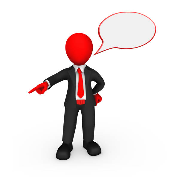 3d red man with speech bubble above his head gives the order. 3d illustration.