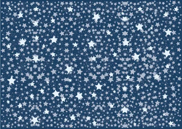 Vector illustration of Blue Night Sky with pattern White Stars and Dots. Vector illustration