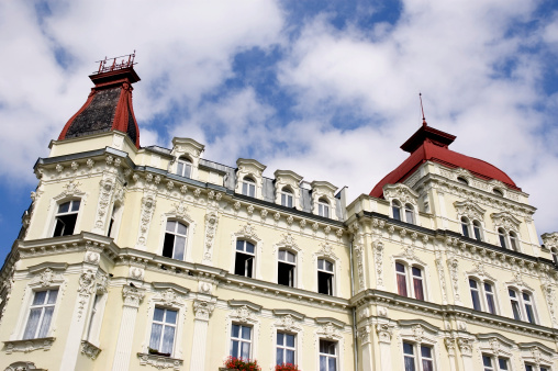 One of the many Second Empire Style grand hotels in the Czech Republic spa town of Karlovy Vary