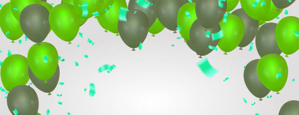 istock Vector happy birthday card with green balloons, party invitation. 1173248175