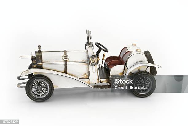 White Oldtimer Model Stock Photo - Download Image Now - No People, Vintage Car, White Background