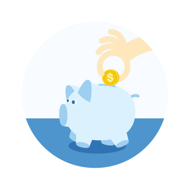 пигги банк с монетой - home finances bringing home the bacon business finance stock illustrations