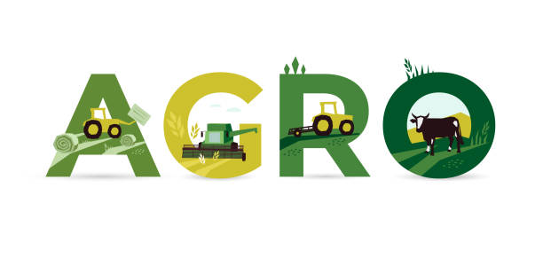 ilustraciones, imágenes clip art, dibujos animados e iconos de stock de palabra agro sobre agricultura - farmer farm agriculture tractor