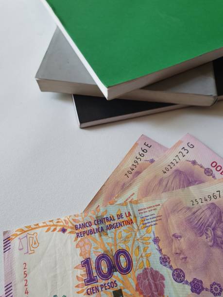 istock Argentine banknotes and stacked books 1173253880