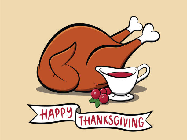 ロースト七面鳥とクランベリーソース:幸せな感謝祭の食事 - turkey thanksgiving dinner roast turkey点のイラスト素材／クリップアート素材／マンガ素材／アイコン素材