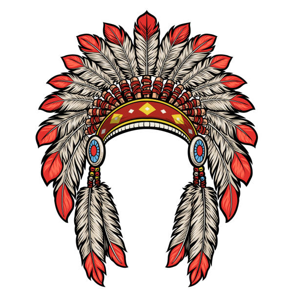 ilustraciones, imágenes clip art, dibujos animados e iconos de stock de vestido de cabeza indio nativo americano - headdress