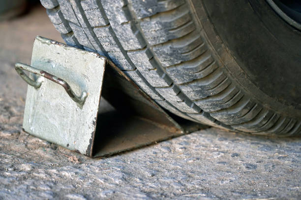 istock Metal wheel chock for car wheel 1173259019